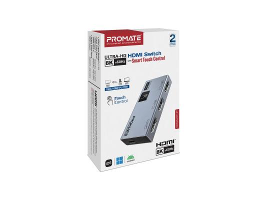 Promate MediaSwitch-2T Ultra-HD 8K@60Hz HDMI® Switch with Smart Touch Control